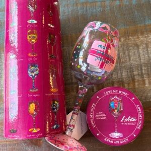 Lolita Love My Wine "It's My Birthday" Hand Painted Wine Glass 15 Oz new in box